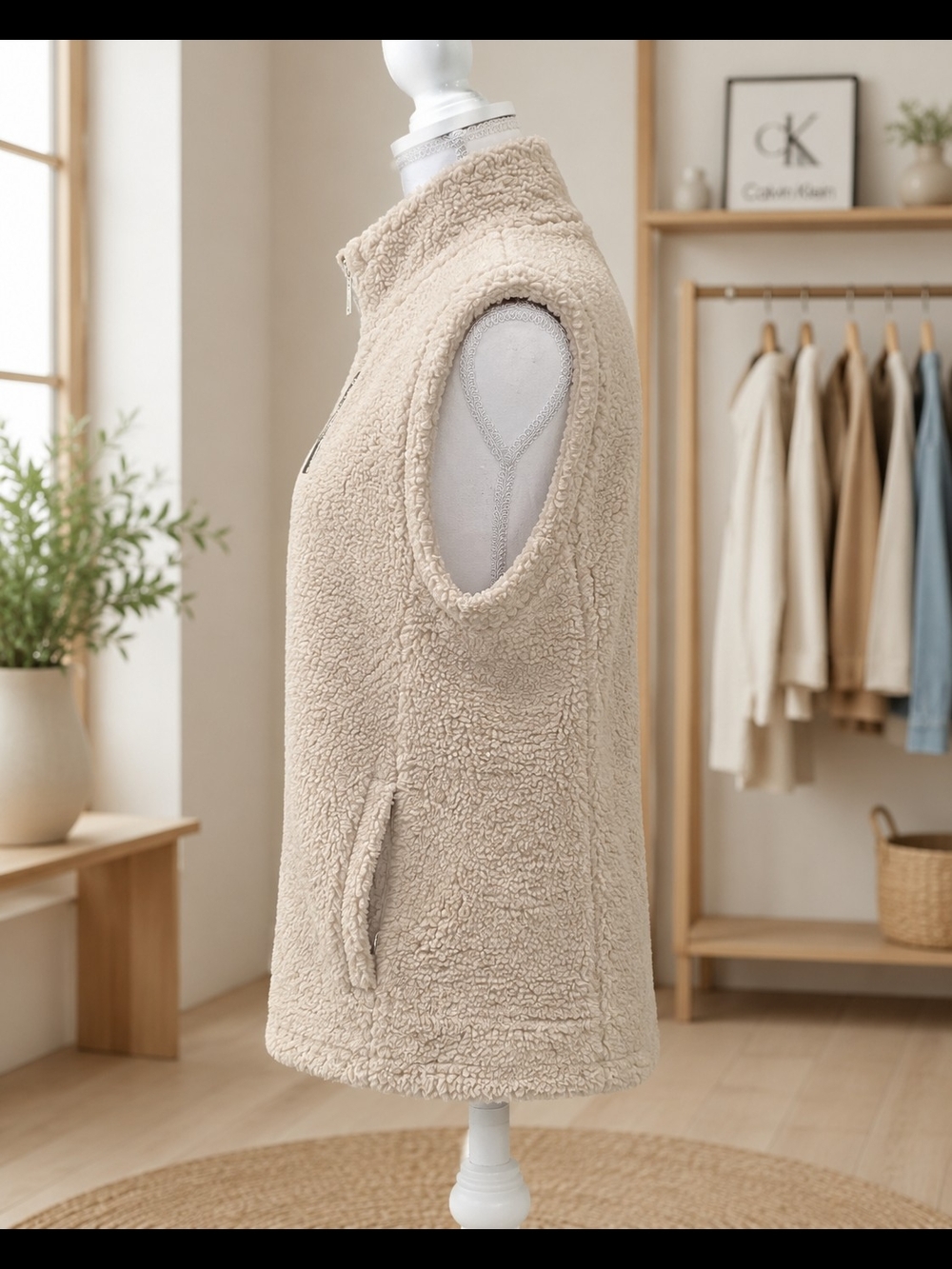 Calvin Klein Cream Sherpa Zip-Up Vest NWOT - Picture 6 of 6